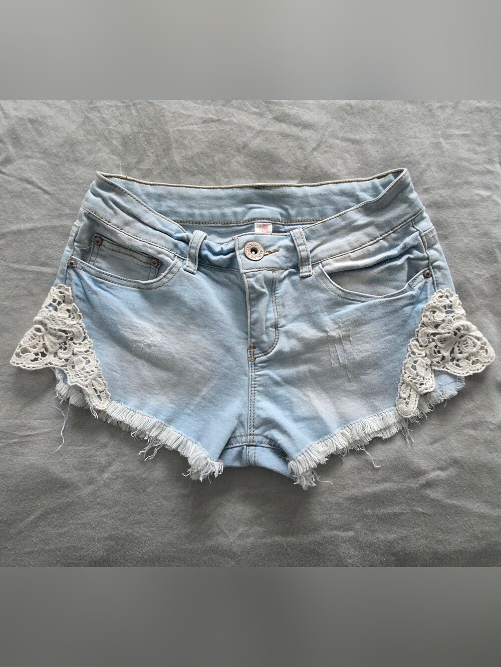 Ardene Light Blue Faded Denim Crochet-Trim Shorts